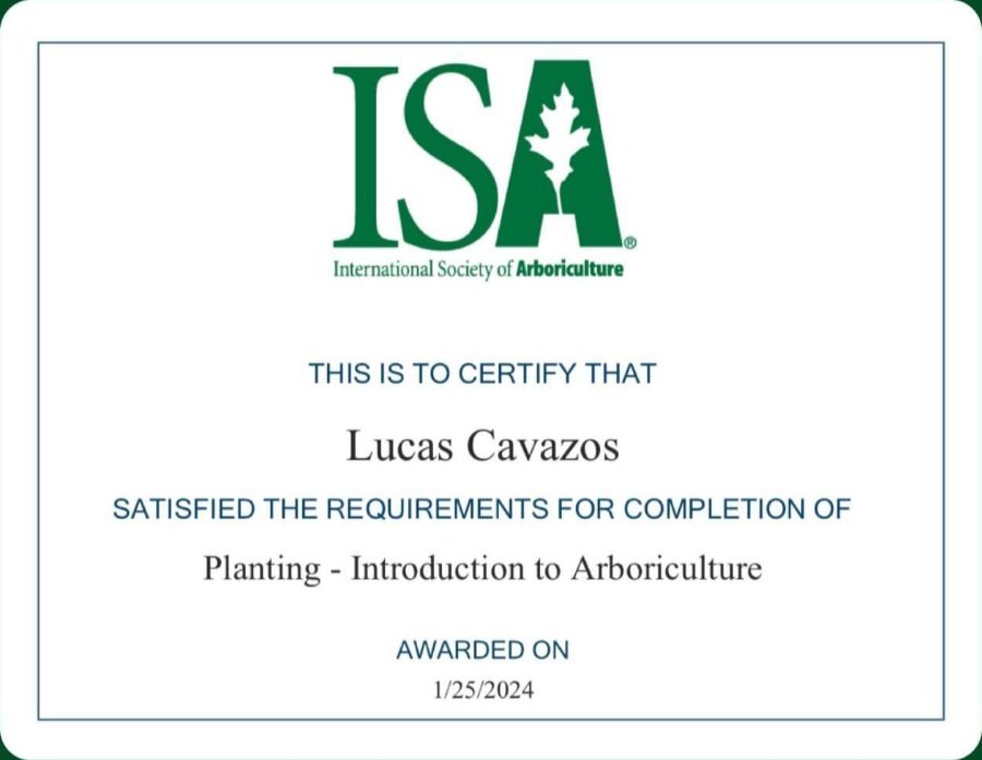ISA certificate: Planting, awarded to Lucas Cavazos