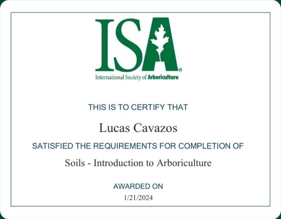 ISA certificate: Soils, awarded to Lucas Cavazos